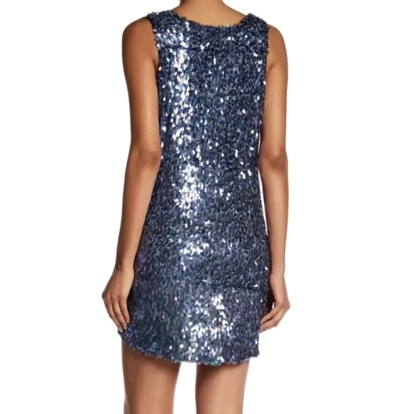 Dress The Population Leah Sequin Blue Iridescent Mini Dress XS - Picture 2 of 10